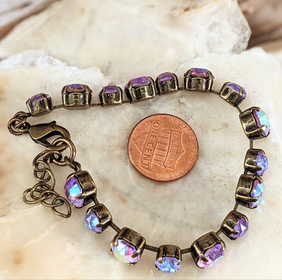 Swarovski Crystal Tanzanite Sparkles & Purple AB Tennis Classic Brass Bracelet - Picture 6 of 7